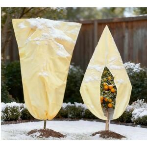Plant Cover Frost Protection Bag 63x79 Inch Yellow Zipper Drawstring 3-Layer
